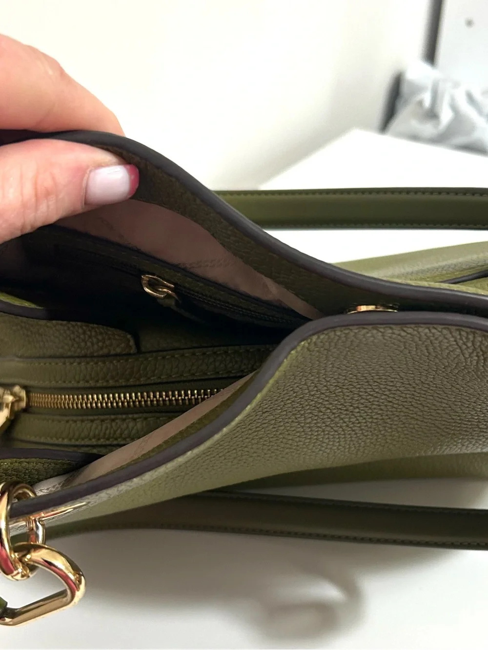 Michael Kors Olive Green Pebbled Leather Hobo Shoulder Bag